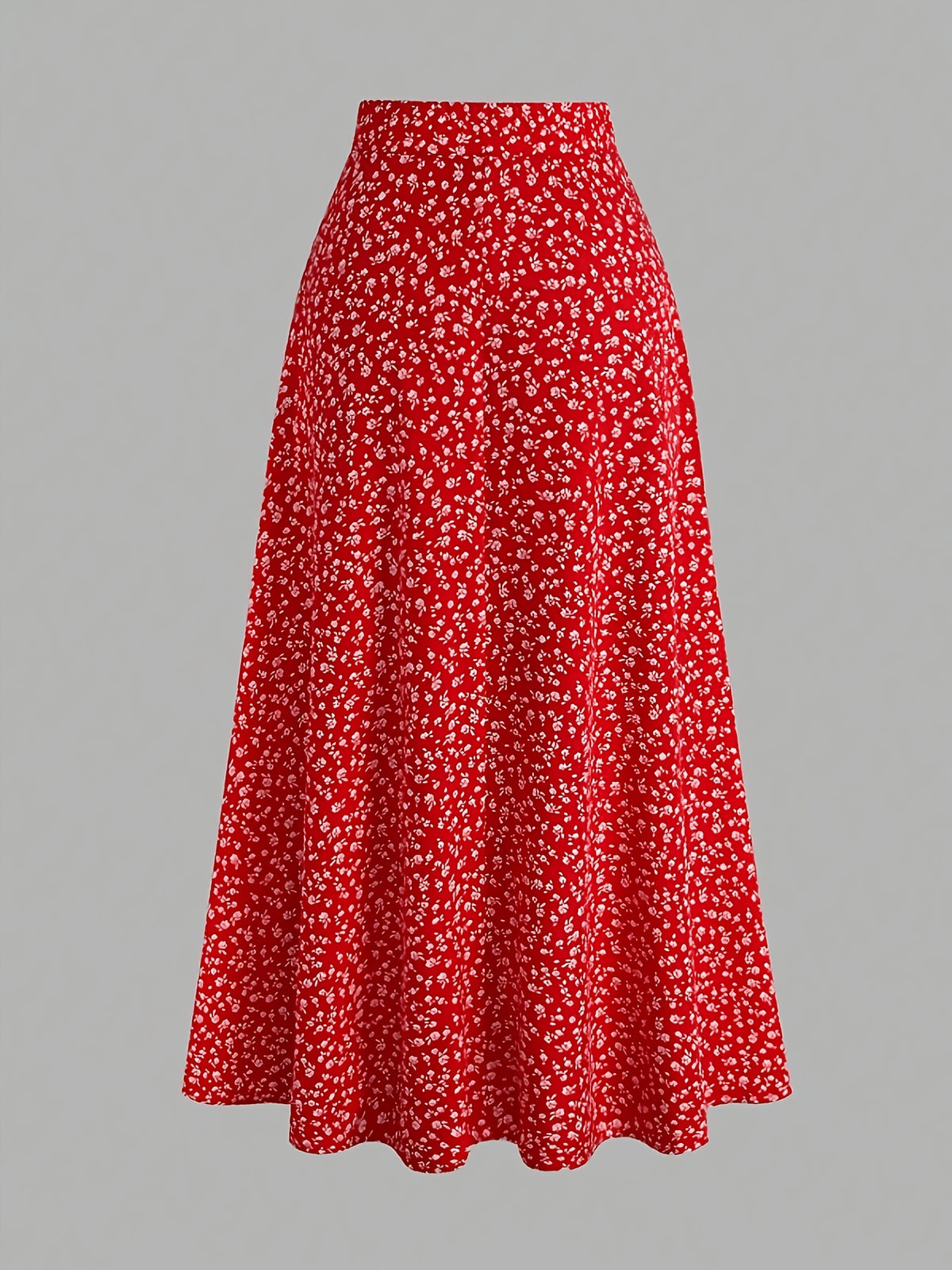 Ladies&Apos; Q4 Holiday Style Small Floral Print, Elastic Waistband A-Line Skirt - Red