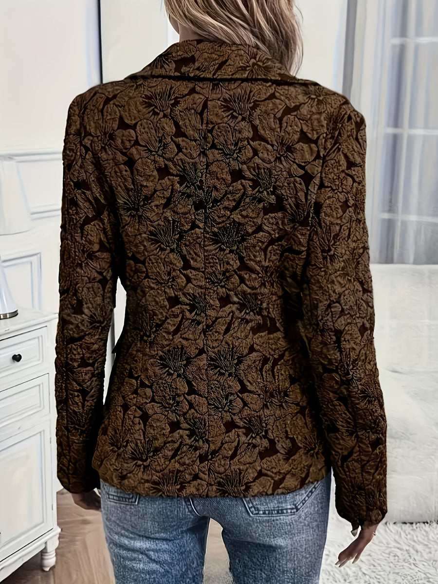 Fashionable Women's Suit Jacket, Stylish Slim-Fit Floral Single-Breasted Casual Blazer - Coffee Color