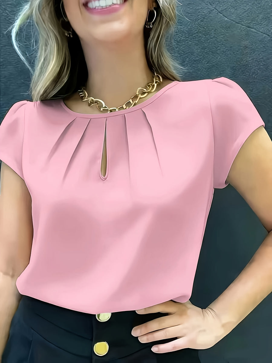 Elegant Fashion Solid Color Round Neck Top for Women - Pink Color