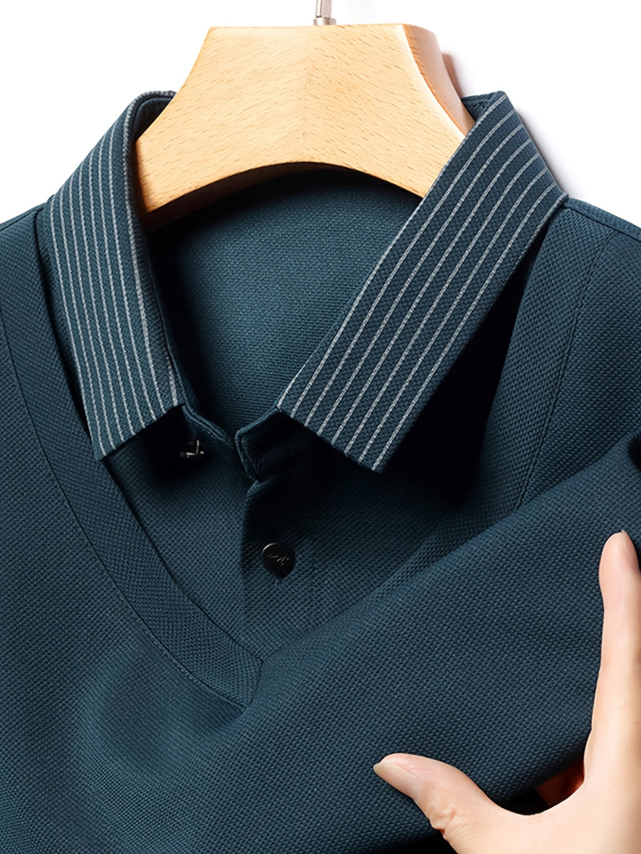 Men'S Shirt Collar Faux Two-Piece Polo Sweater, Suitable for Middle-Aged Men, Commute And Business Gatherings - SINBOS, Knit - Ha Qing