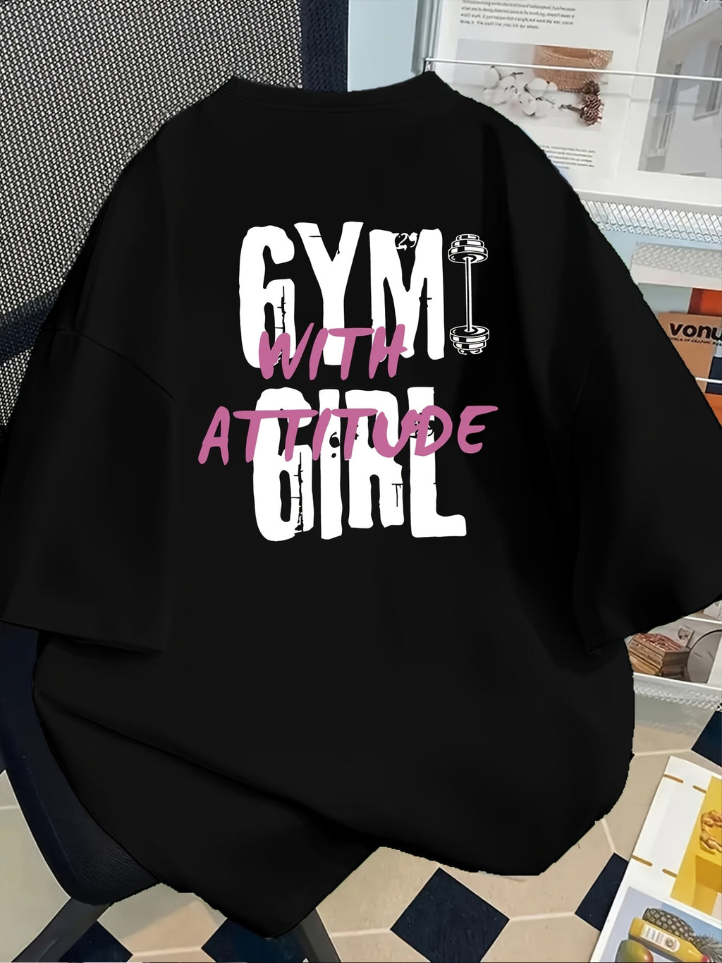 Letter Print Short Sleeve Round Neck Athletic T-Shirt Women'S Top - Black