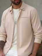 Men's Ethnic Print Button-Up Shirt with Lapel Collar & Faux Suitable for Spring/Autumn, Machine Washable Button- Shirt, Non-Stretch Suitable for Business Casual, -Casual Wear, Office & Everyday Use - Apricot