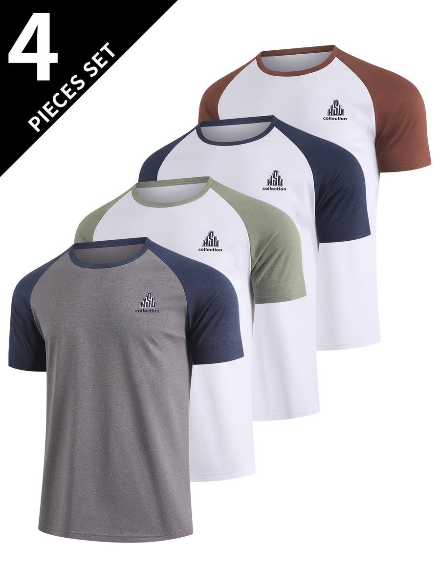 4pcs Men's Breathable Short Sleeve T-Shirts - Summer Round Neck Athletic Shirts with Collar Seams Suitable for Running, Gym, Casual Wear | Non- Non- Fabric, Hand Washable, Regular Fit for Outdoor Sports & Daily Use - Yong Er Shou Gray + White
