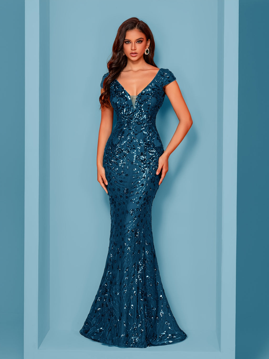 Elegant Beaded Mature Sleeveless Fishtail Dress Summer Party Dinner Formal High-end Luxury Bridesmaid Dresses V-Neck Wedding Mom Dress Sexy Tank Long Skirt - Peacock Blue