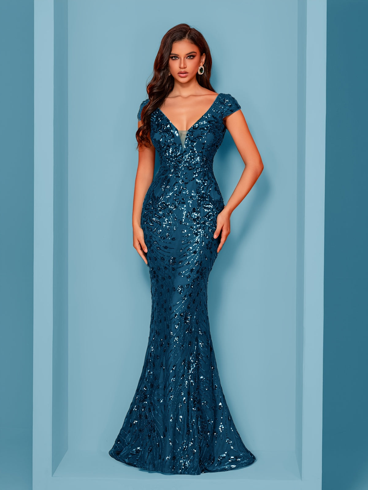 Elegant Beaded Mature Sleeveless Fishtail Dress Summer Party Dinner Formal High-end Luxury Bridesmaid Dresses V-Neck Wedding Mom Dress Sexy Tank Long Skirt - Peacock Blue