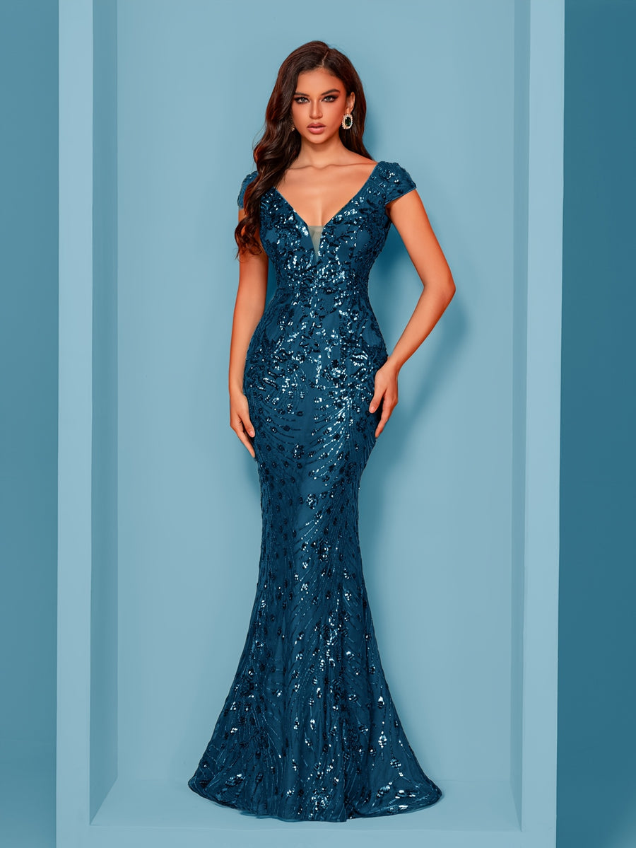 Elegant Beaded Mature Sleeveless Fishtail Dress Summer Party Dinner Formal High-end Luxury Bridesmaid Dresses V-Neck Wedding Mom Dress Sexy Tank Long Skirt - Peacock Blue