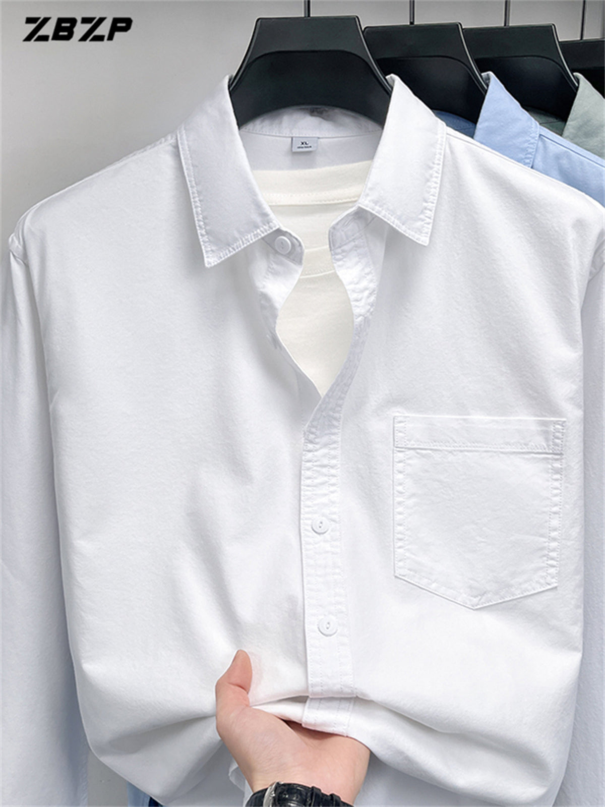 ZBZP New Spring/Autumn Men's Business Casual Long-Sleeve Shirt, Trendy and Versatile Dress Shirt YM - White