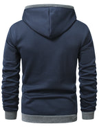 Men'S Color-Block Hooded Cardigan College Style Sweatshirt Casual Fashion Jacket Design Black Pattern Print Fleece Warm Autumn And Winter Long-Sleeved Top - Navy Color