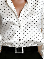 Ladies' Spring/Autumn Elegant Versatile Polka Dot Blouse - White