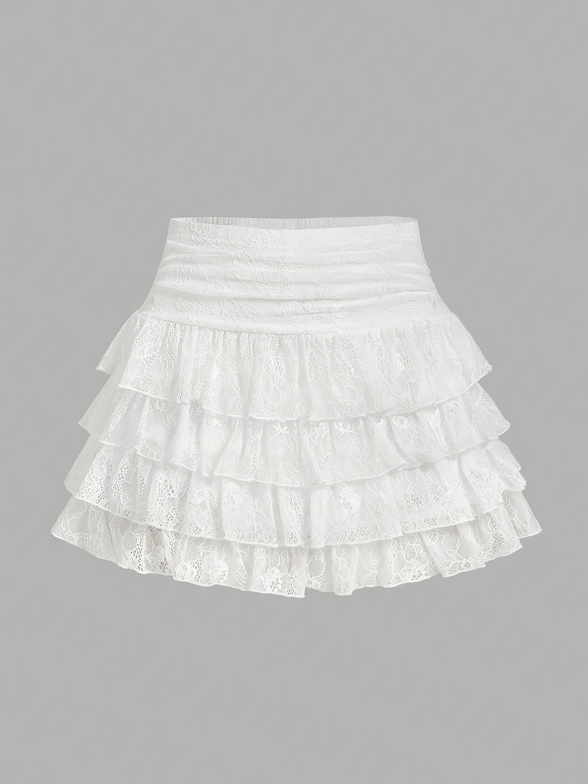 Ladies' Elegant and Fashionable Lace Solid Color Multi-layered Cake Skirt - White