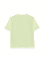 Women's Summer Button Ear Design Edge Design, Top, Elegant Casual Top Casual Short Sleeve, Suitable for Dating Daily Wear - Green