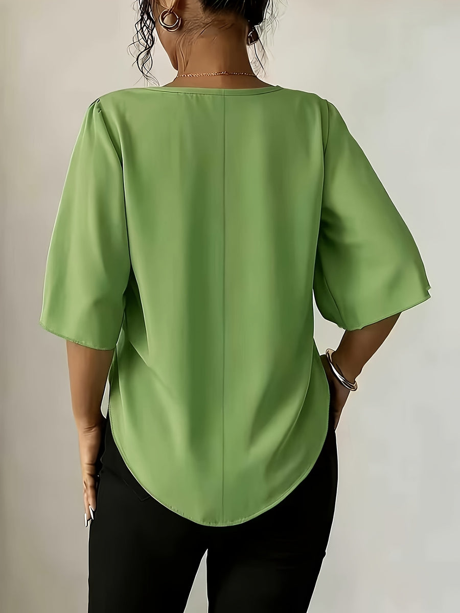 Women's Versatile Solid Color Shirt for Daily Commuting - Green