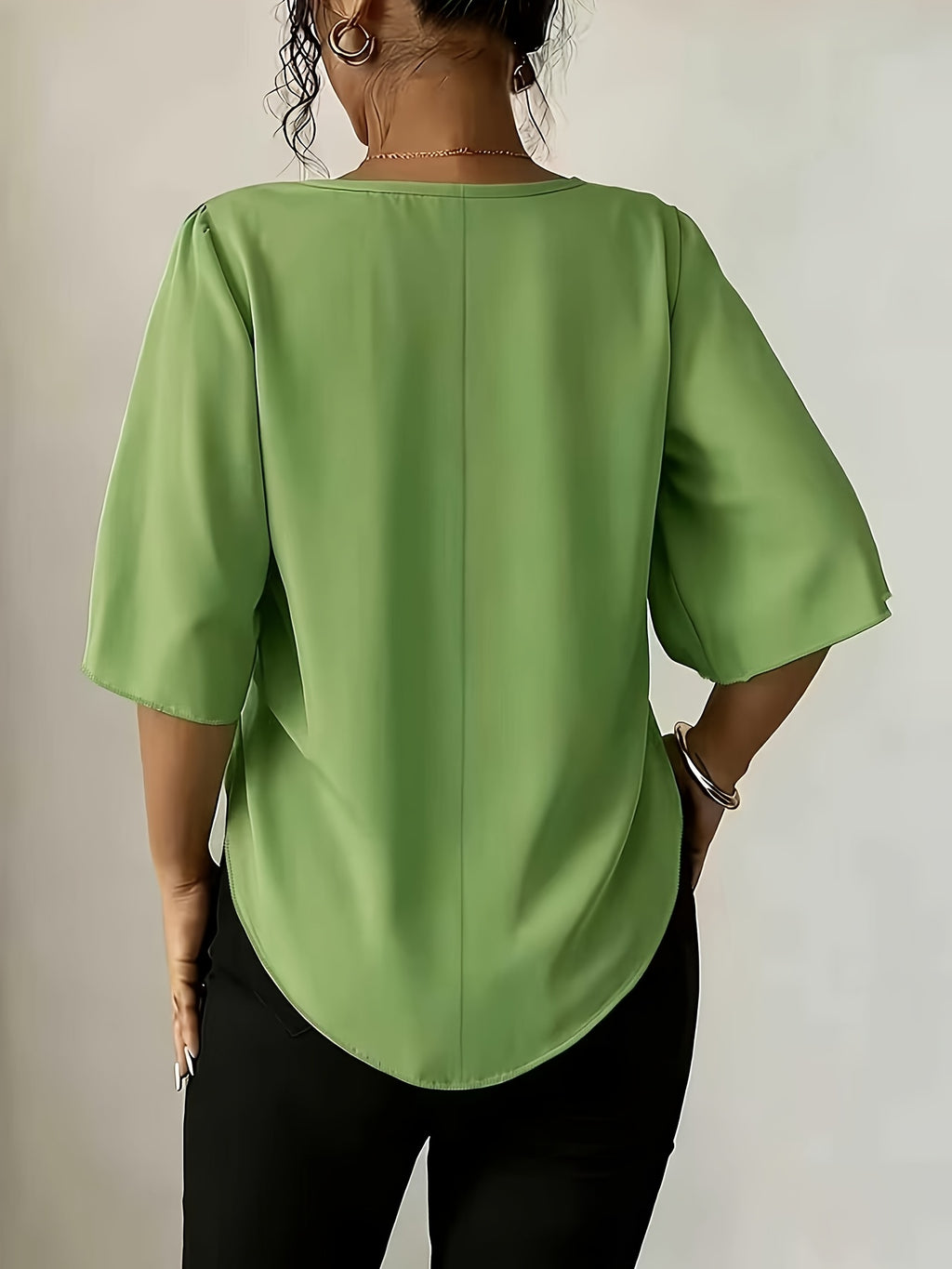 Women's Versatile Solid Color Shirt for Daily Commuting - Green