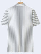 FT1105 EMPORIO Men's Striped Jacquard Print Short-Sleeve Polo Shirt, Comfortable Casual Ice-Feel Knit Business Lapel Daily Top, Gift - White