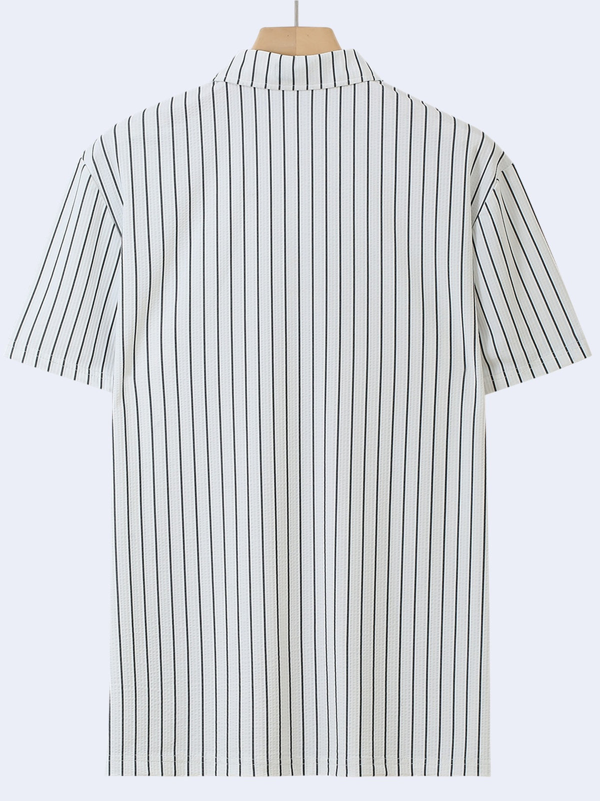 FT1105 EMPORIO Men's Striped Jacquard Print Short-Sleeve Polo Shirt, Comfortable Casual Ice-Feel Knit Business Lapel Daily Top, Gift - White