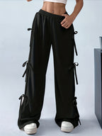 Plus Size, Plus Size Women's Casual Slacks with Bow Accents - All-Season Trousers, Straight-Leg Design, Machine Washable Solid Color Pants for Everyday Comfort - Black