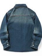 American-style Workwear Denim Shirt for Men, Long-sleeve Trendy Outerwear, Loose-fit Plus Size - Nostalgic Blue