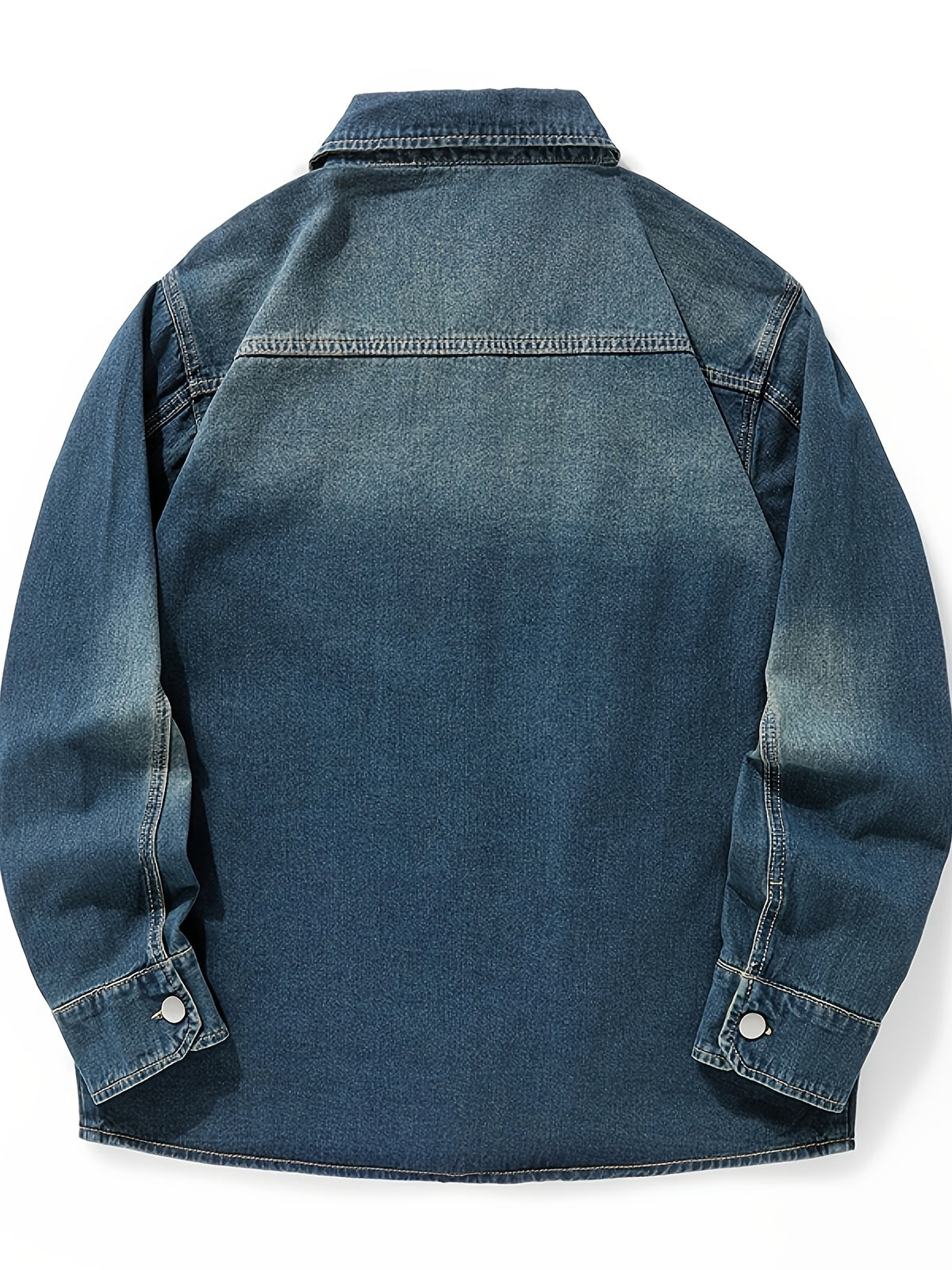American-style Workwear Denim Shirt for Men, Long-sleeve Trendy Outerwear, Loose-fit Plus Size - Nostalgic Blue