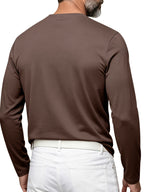 Men's Henley Neck Long Sleeve T-Shirt, Spring/Autumn Three-Button Casual Base Layer, Slim Fit Versatile Top with Left Chest Pocket - Coffee Color