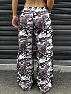 YY0720291 Women'S Casual Camo Print Drawstring Wide-Leg Pants - Purple