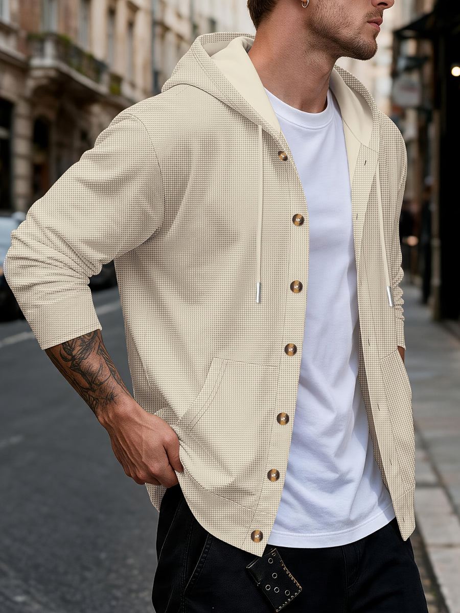 New Fall Winter Men'S Cardigan Hoodie - Button-Front Sporty Casual Sweatshirt, Soft And Comfortable, Versatile Streetwear Gentleman Top Winter Clothes for Men - Khaki