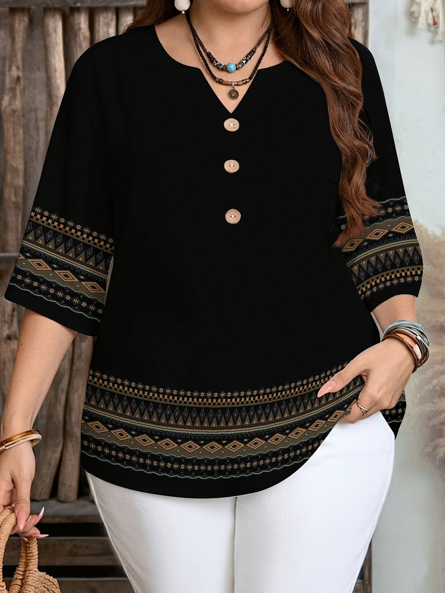 Women's New Summer Fashion Casual Printed Short-Sleeve Top - Deep Grey