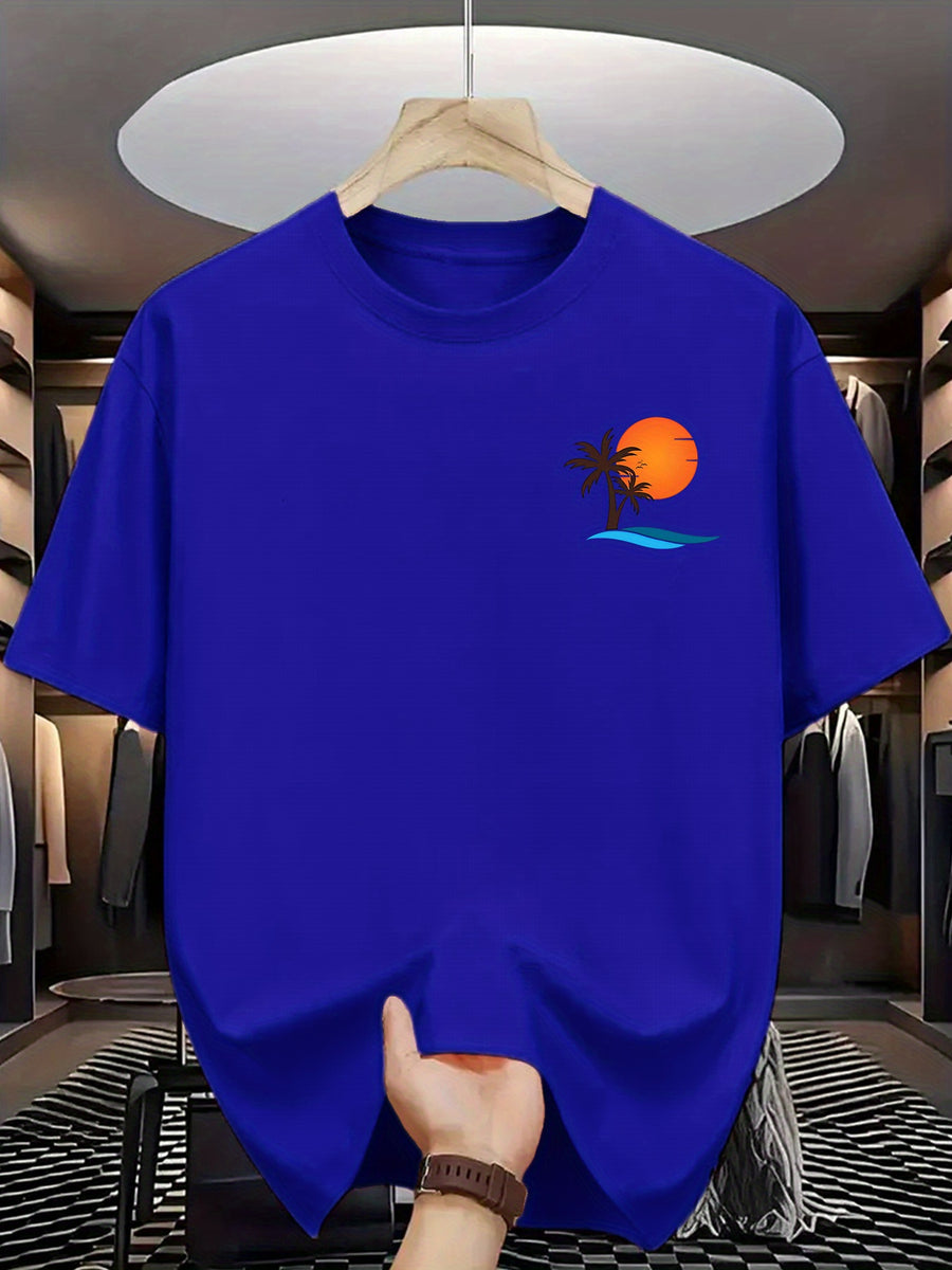 Summer Men's Fashion Print Short Sleeve T-Shirt - Royal Blue