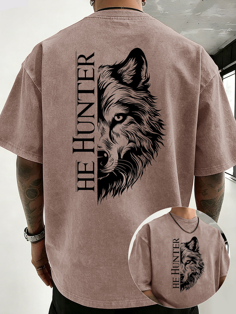 Vintage Washed Loose Double-Faced Print T-Shirt with Letter Pattern, Unisex Classic Basic Style, Soft And Durable Short Sleeve, Suitable for Students And Office Workers - Brown