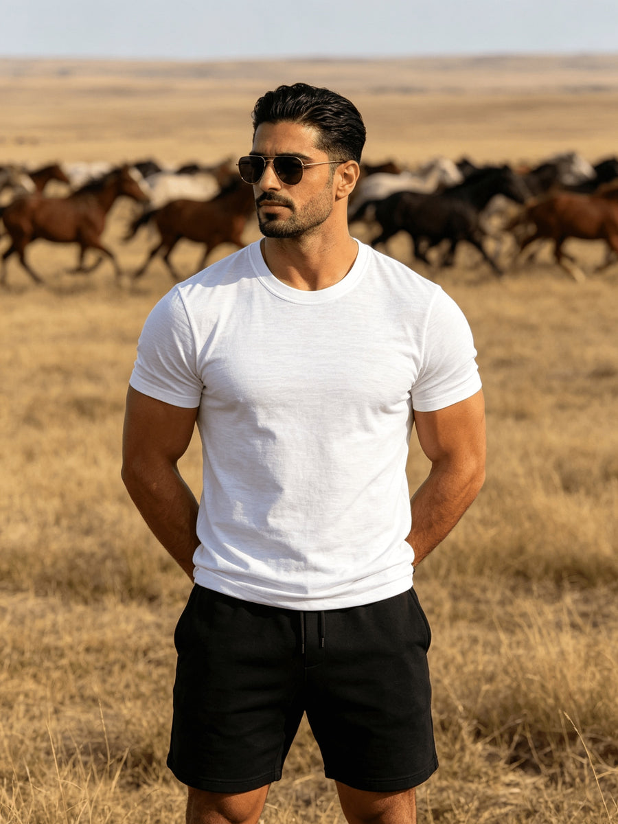 Fashion Athletic Men'S T-Shirt, Spring Summer New Style, Casual Versatile, Comfortable Breathable Lightweight, Trendy Slim Fit, Soft Skin-Friendly Fabric, Individual Premium - White