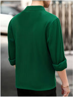 Spring And Autumn Men'S Corduroy Shirt (Jacket) Long Sleeve Lapel Double Pocket Regular Casual Retro Cool Top (Multi-Color) - Dark Green