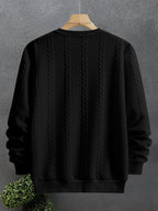 Men'S Fashion Round Neck Sweatshirt, Men'S Round Neck Sweatshirt, Jacquard Design Casual Street sweatshirt, Easy Basic Style Long Sleeve T-Shirt, Athletic sweatshirt, Men'S Casual Wear, Cuffed End, Autumn Essentials - Black