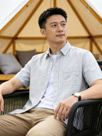 Men'S Casual Short Sleeve Shirt, Loose Easy Fit, Lightweight Breathable, Daily Summer Versatile Top - Apricot
