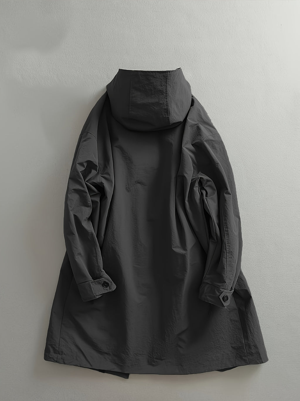 Men's Mid-Length Trench Coat for Spring/Autumn, Japanese-Style Minimalist Light Luxury Fashion, High-End Gray Long Hooded Trench Coat - Black
