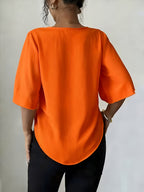 Women's Versatile Solid Color Shirt for Daily Commuting - Orange red