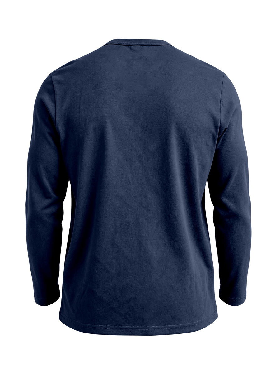 Men's Long-Sleeve Base Layer T-Shirt, Solid Color Henley Pullover - Navy Color