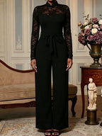 Easy Mature Style Patchwork Lace Bodysuit 2025 New Women'S Clothing Street Fashion Bodysuit - Black