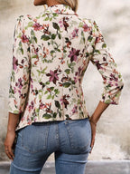 Women'S Elegant Floral Print Ruffled Hem Waist-Cinching Front-Open Blazer, Comfortable, Commute - Polychrome