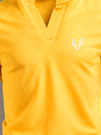 Men's V-neck Short-Sleeve T-shirt with Unique Small Print, Waffle Knit Fabric, Comfortable Men's Half-Sleeve Top - Yellow 2