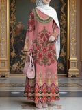 Women's Middle Eastern Style Muslim Elegant Robe, Red Bean Paste Red Ethnic Large Floral All-Over Print Robe, Loose A-Line Flared Long Sleeve, for Festivals, Prayer, Outings, and Social Events, Skin-Friendly and Smooth Non-Embroidered Craft - Mixed colors
