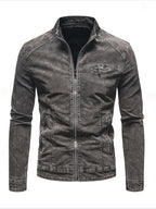 2026 New Washed Tie-Dye Denim Jacket for Men, Korean Style, Fashionable, Spring And Autumn Season, Chest Zipper Decoration, Versatile, Motorcycle Style, Cool And Casual Denim Clothing - Grey