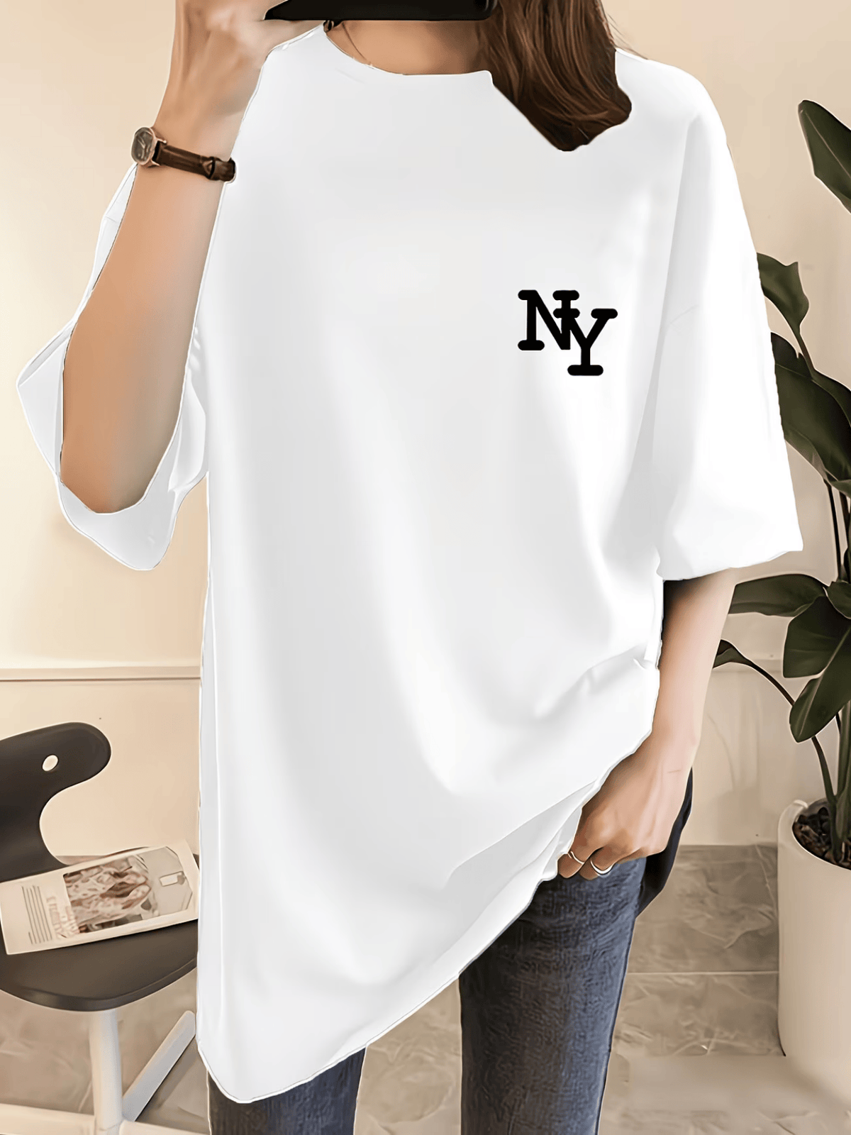 Women's Korean/Japanese Style Oversized Short-Sleeve T-Shirt - Round Neck Loose Fit Pullover Blouse-Compatible Top | Spring Summer Casual Wardrobe Essential Suitable for Korean Fashion Outfits & Casual Attire - White