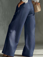 Spring and Autumn High-Waist Pleated Suspender Pants, Vintage Temperament Commuter Casual Trousers - Sea Blue