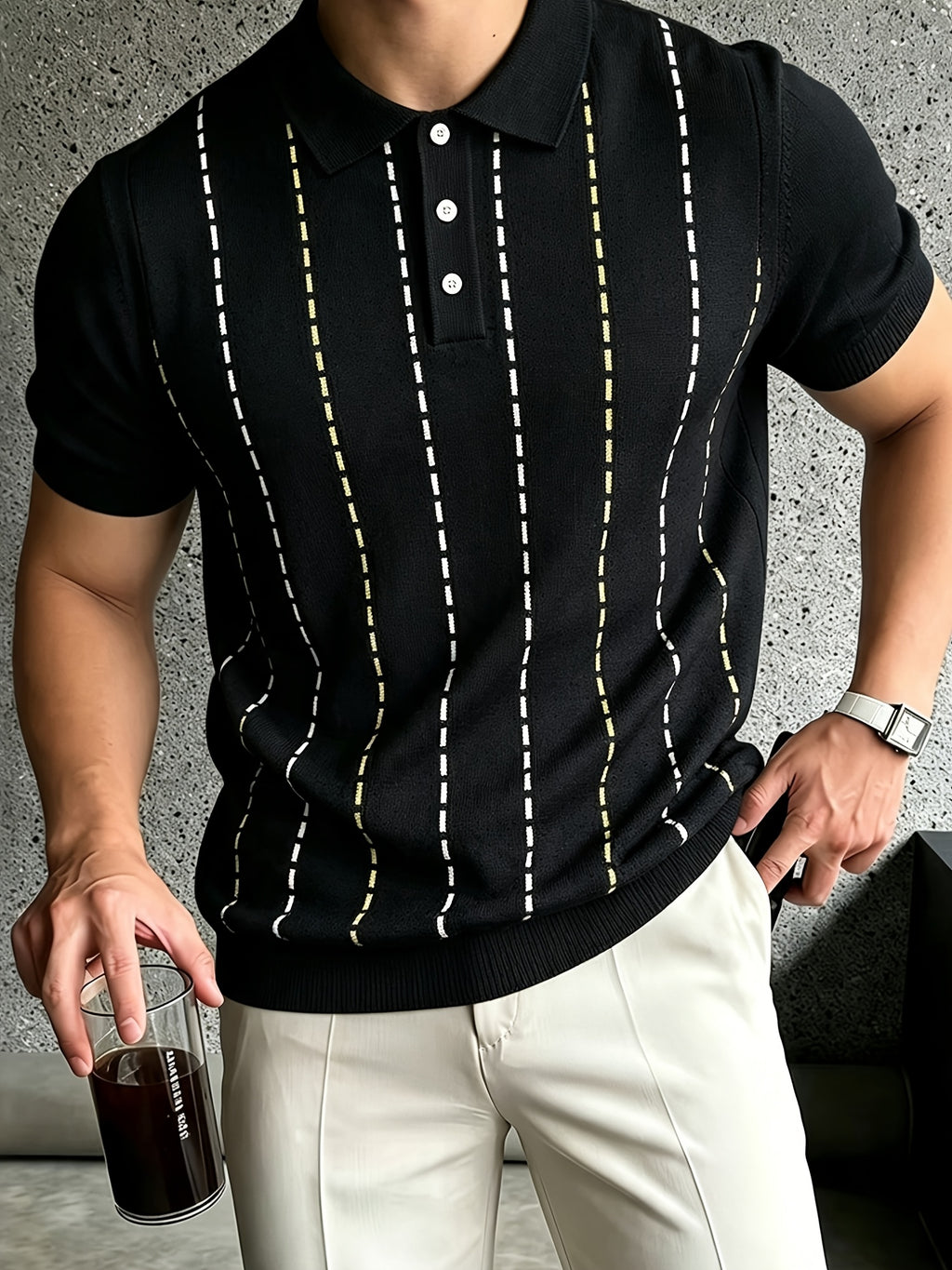 Autumn New Men'S Polo Neck Knit Pullover Top Business Casual Summer New Product, Suitable for Work, Golf, Sports, Father'S Day, Easter, Christmas - Black