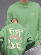 Surf SURF LOCOS Print, Men's Casual Trendy -Lined Long Sleeve Crewneck Sweatshirt, Fashion Print Sweatshirt - Light Green