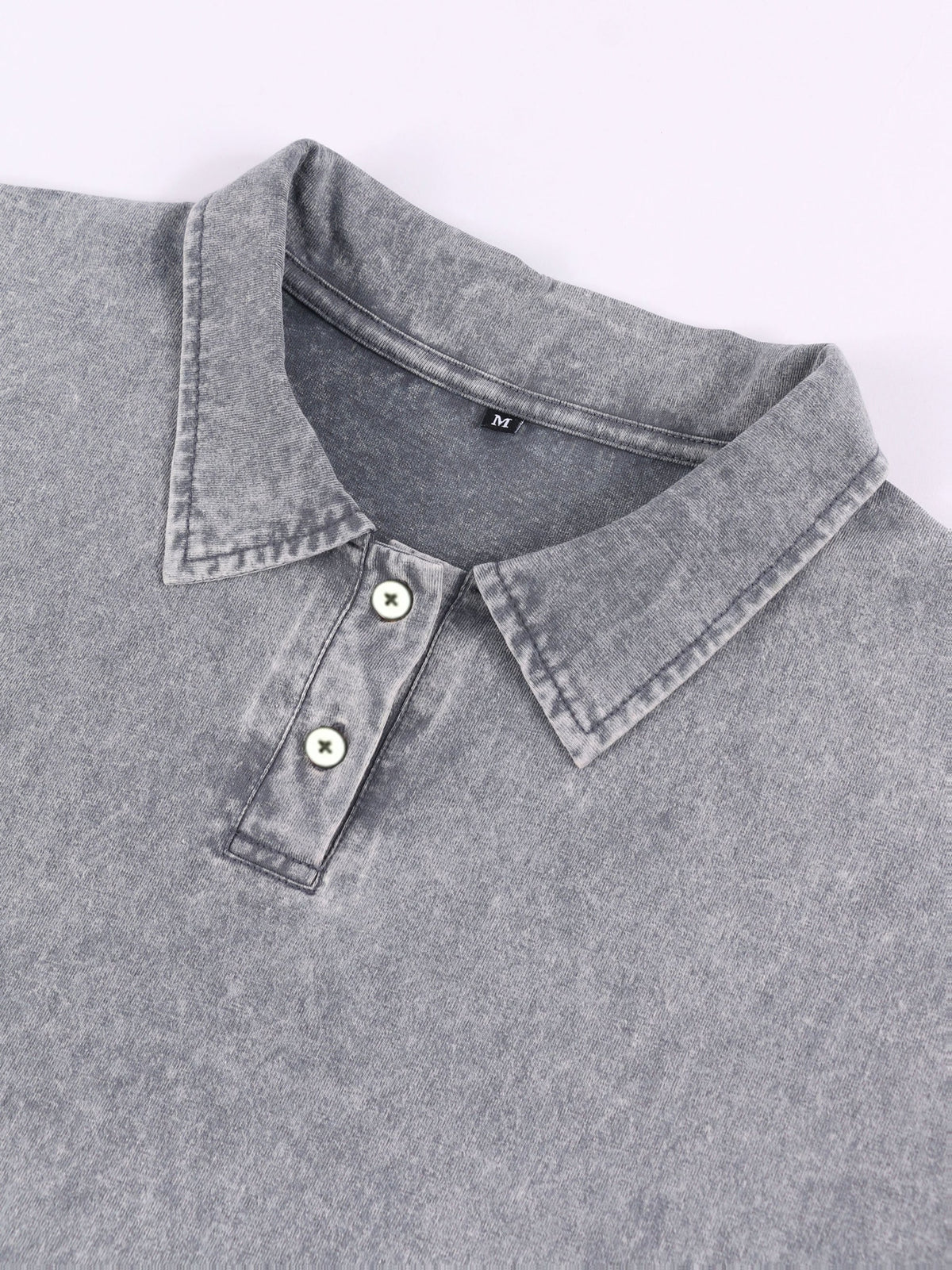 New American Hip-Hop Punk Style Washed Black Short Sleeve Lapel Loose Polo T-Shirt for Men And Women - Retro Distressed Design, Lightweight And Breathable Fabric, Streetwear Trendy Loose Polo Top, Suitable for Casual Wear And Outdoor Activities - Grey