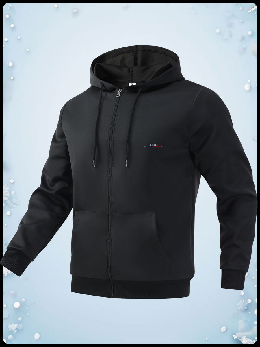 Fashion Casual Print Hoodie Jacket - Black