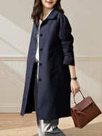 Women'S British Style Mid-Length Trench Coat, Easy And Atmospheric Commuter Temperament Style Jacket, Non-Picky Body Farewell to Passerby Look, Unlined Fabric Style - Navy Color