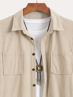 Men's Corduroy Shirt - American Retro Solid Color Long Sleeve Shirt for Men, Casual Wrinkle-Resistant Non-Iron Corduroy Shirt with Two Pockets, Trendy Versatile Corduroy Jacket for Sports, Outdoor, and Daily Wear. - Off-white
