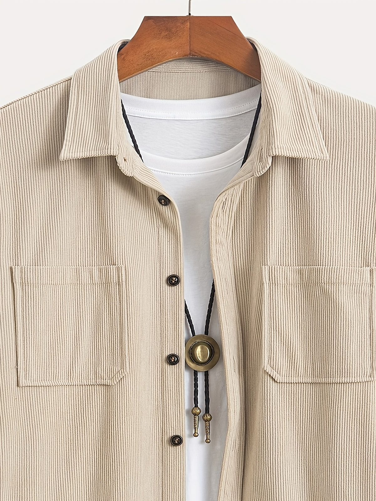 Men's Corduroy Shirt - American Retro Solid Color Long Sleeve Shirt for Men, Casual Wrinkle-Resistant Non-Iron Corduroy Shirt with Two Pockets, Trendy Versatile Corduroy Jacket for Sports, Outdoor, and Daily Wear. - Off-white