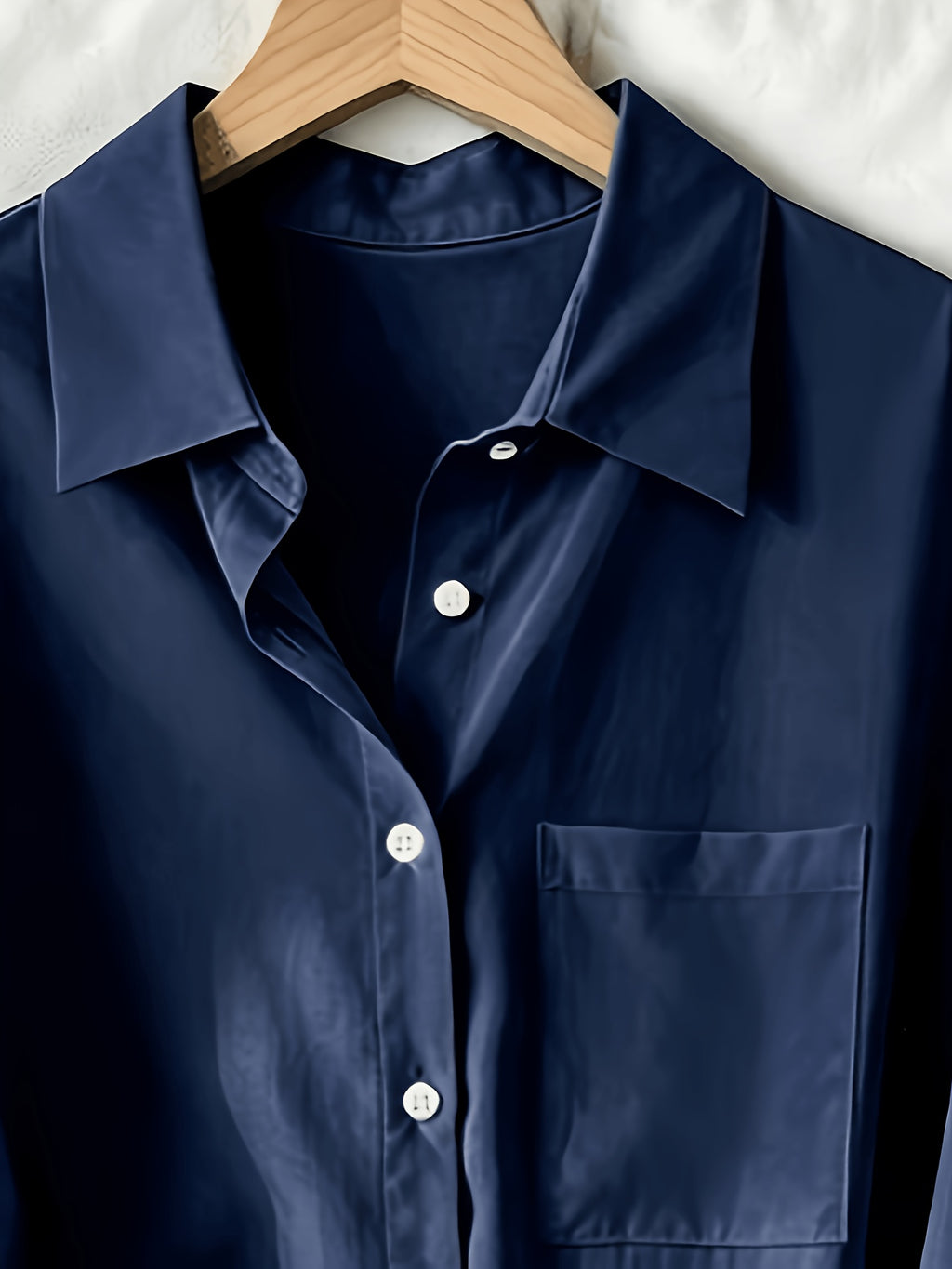 Women'S Classic Solid Color Casual Shirt - Navy Color